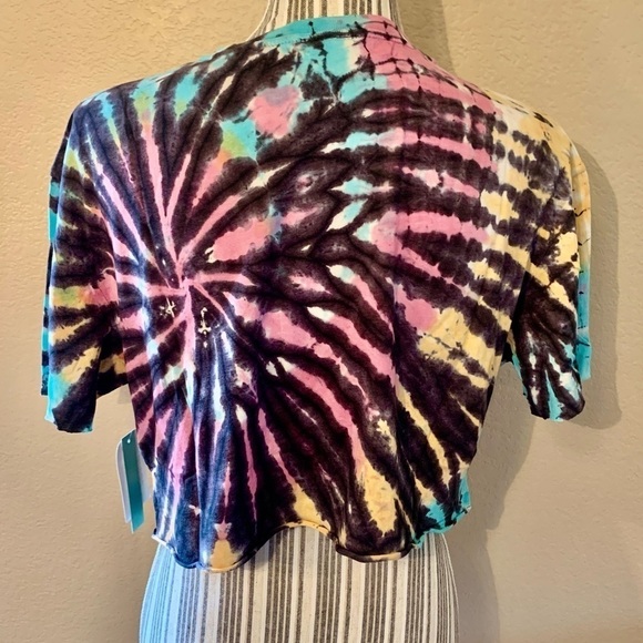 NWT Abound Crop Top Small Tie Dye Cotton Modal Black Teal Pink Yellow Stretch - Picture 8 of 14